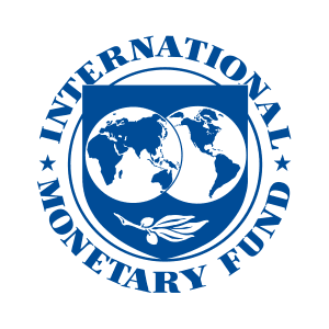 Logo of the International Monetary Fund (IMF) featuring two globes and an olive branch.