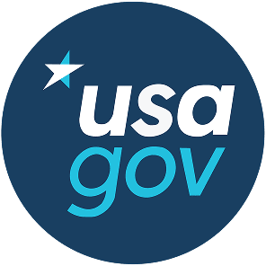 USA.gov logo featuring a blue circle with white and light blue text.