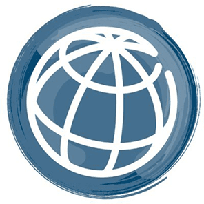A stylized globe icon in blue and white, representing global data and statistics.